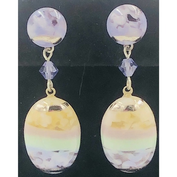 LAMPWORK GLASS EARRINGS Multicolor Dangle Drop - Picture 4 of 8